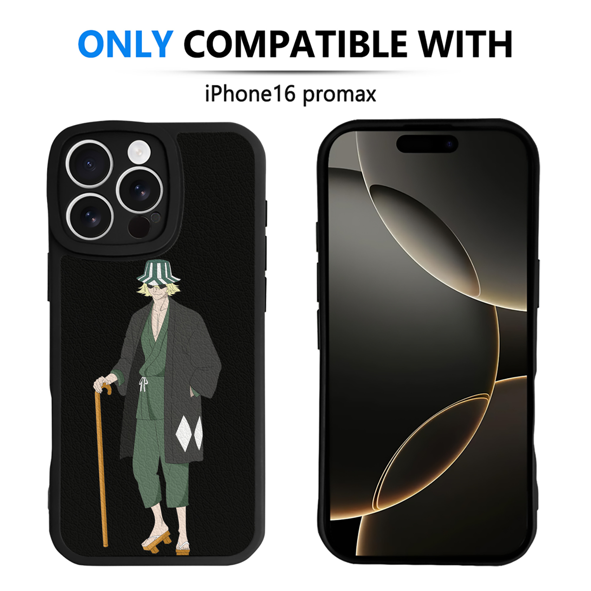 （画像用） "ブリーチ 浦原 喜助（うらはら きすけ） BLEACH Urahara Kisuke " 【iPhone 16シリーズ対応】シリコンスマホケース（レザー調） 材質：シリコン